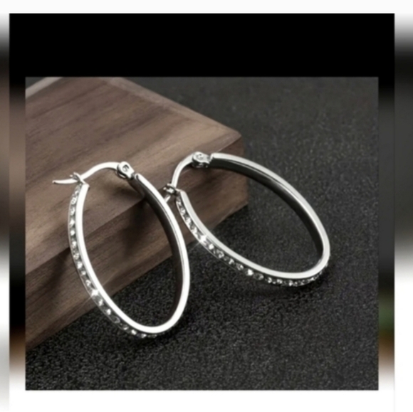 Jewelry - Stainless Steel CZ Women's Hoop Earrings